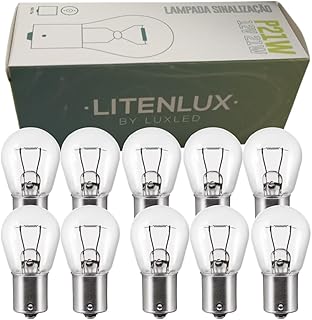 Kit 10 Lâmpadas Halógenas P21W Ba15s, 12V 21W, 1 Polo, para Freio, Ré, Seta e Lanterna Automotiva