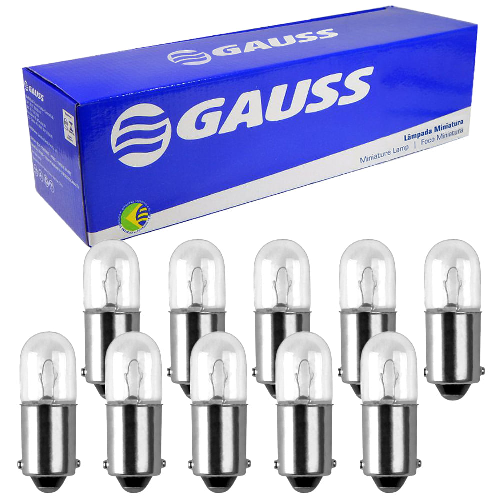 10 Lâmpada Gauss Miniatura Incolor TW4 12V BA9S 1 Polo GL0069 TW4, BA9S, GL0069