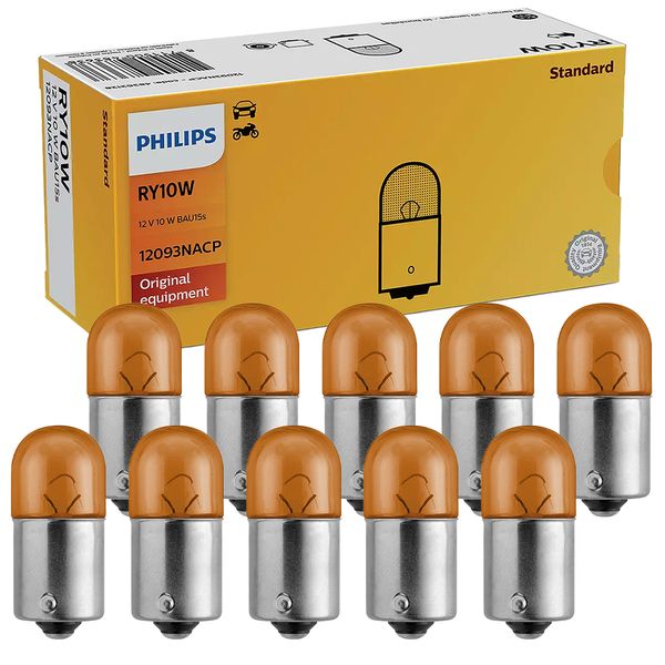 10 Lâmpada Philips Sinalização Convencional RY10W 12V 10W 12093NACP RY10W, 12093NACP