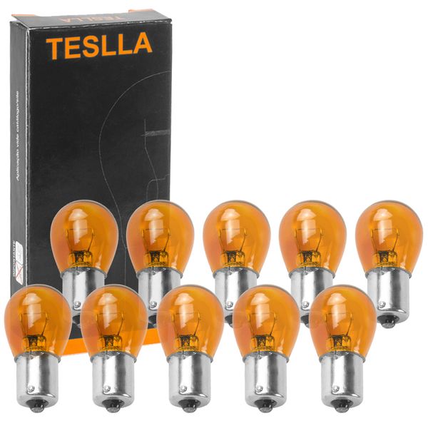 10 Lâmpada Teslla Miniatura Amarela 12V 21W BA15S 1 Polo T1141