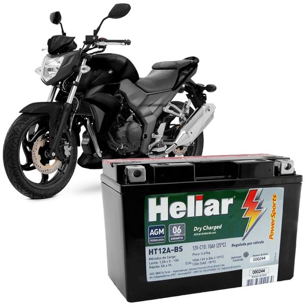 Bateria Moto Dafra Next 250 Heliar HT12ABS Powersports Selada 10AH 12 Volts Caixa Baixa