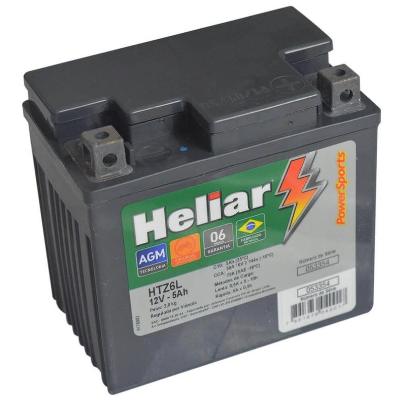 Bateria Moto Dafra Super 100 Heliar HTZ6L Powersports Selada 5AH 12 Volts