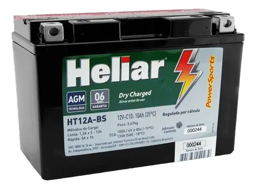 Bateria Moto Gsx 1300R Hayabusa Heliar HT12ABS Powersports Selada 10AH 12 Volts Caixa Baixa