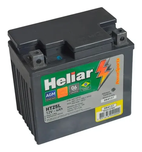 Bateria Moto Heliar Honda Pop 100 HTZ5L Powersports Selada 4AH 12V