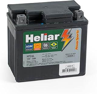 Bateria Heliar 5Ah HTZ6L AGM Selada Para Moto Honda XRE 300 CB 300F Twister Titan 160 e Yamaha Fazer 150