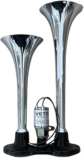 Buzina a Ar para Carros e Caminhões 12v Universal 2 Cornetas Cromadas Automotivas Eletropneumáticas Com Válvula Elétrica VETOR