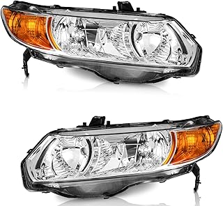 WEELMOTO Para Honda Civic 2006 2007 2008 2009 2010 2011 Conjunto de faróis cupê de 2 portas para Honda Civic 2 portas 2006-2011 Conjunto de farol de farol cromado refletor âmbar esquerda + direita