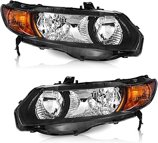 WEELMOTO Para Honda Civic 2006 2007 2008 2009 2010 2011 Conjunto de faróis cupê de 2 portas para Honda Civic 2 portas 2006-2011 Conjunto de farol farol preto refletor âmbar esquerda + direita