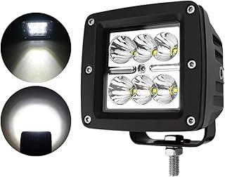 Farol de Milha LED Quadrado 18W, 6 LEDs, Luz Branca 6000K, 12V 24V, Auxiliar Universal para Carro, Moto e Caminhão Off Road