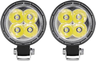 Par Farol de Milha LED Redondo 12W Universal para Carro Moto Caminhão, 12-24V, 6500K Branco Frio, 4 LEDs