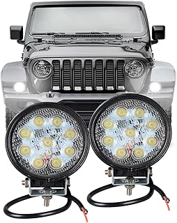 Kit 2 Farol De Milha 9 Leds 27w 10V / 30V Redondo Branco Frio Auxiliar Automotivo Universal Veiculo, Moto Carro Troller Barco Caminhão Ônibus Off road - Não é o modelo Slim