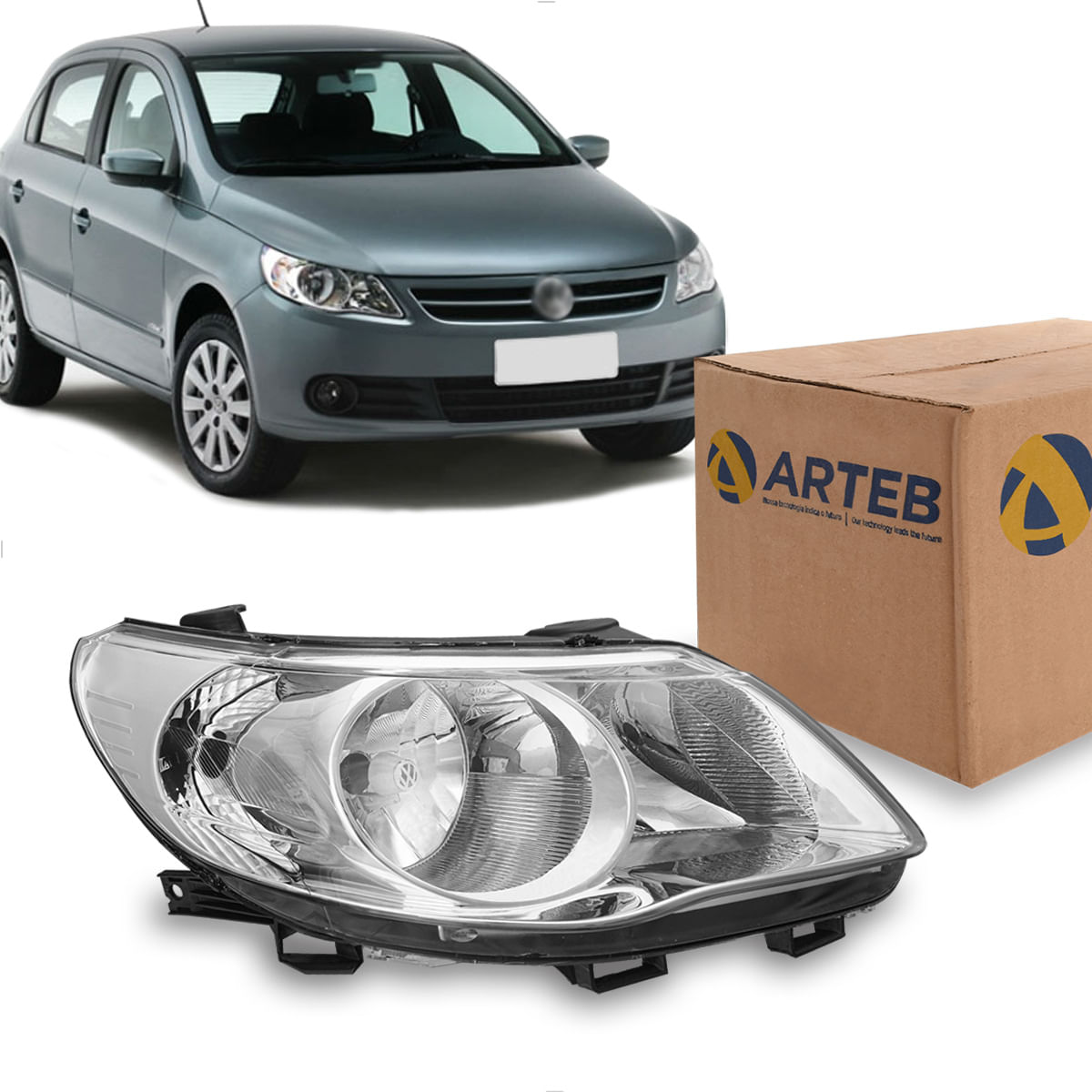 Farol Dianteiro Motorista VW Gol G5 Saveiro Voyage H7 H1 Defletor Logo VW Arteb H1, H7, 0160713