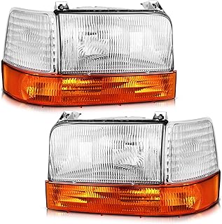 WEELMOTO Faróis de halogênio para Ford F-150 F-Super Duty / 92-98 F-250 F-350/92-96 Ford Bronco 1992-1997 farol de substituição com cantos e luzes de sinalização