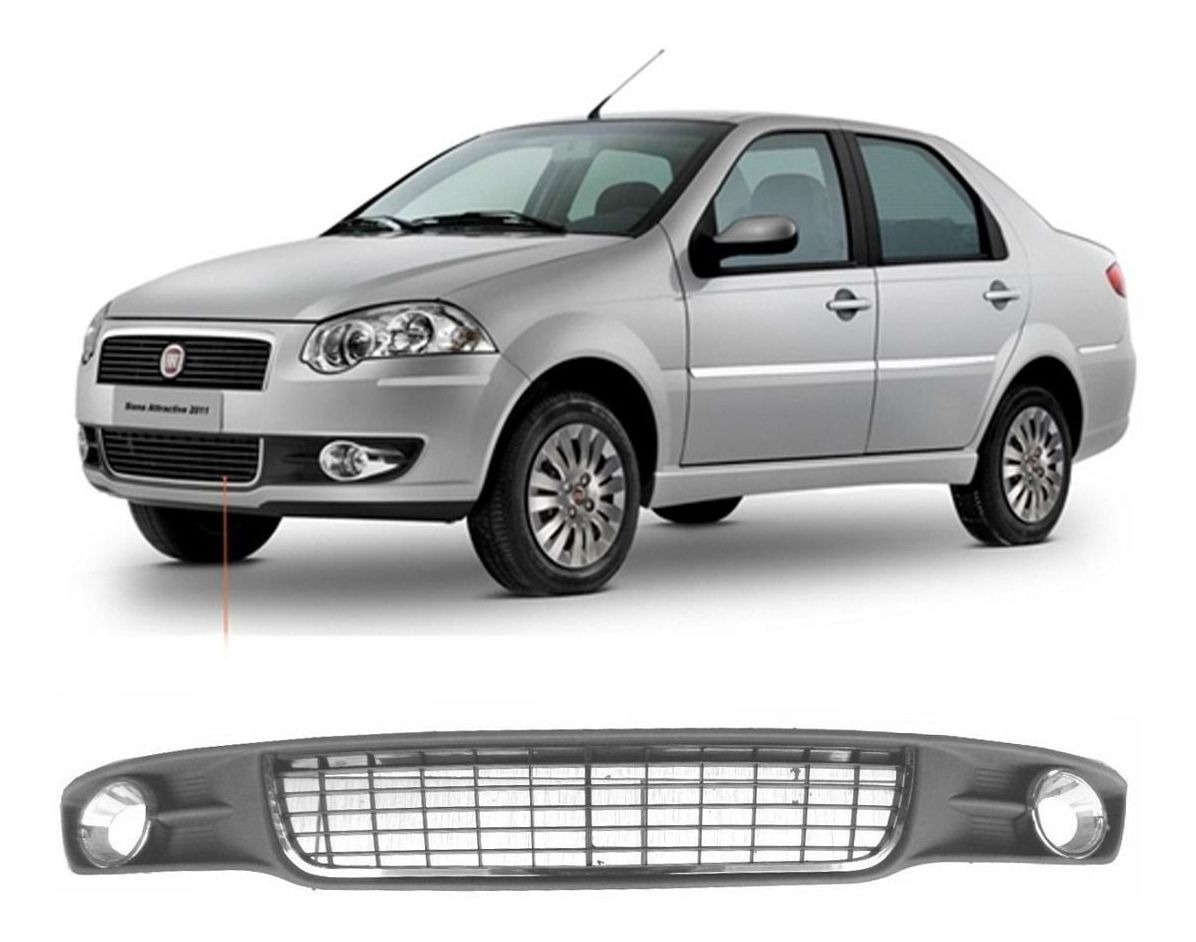 Grade Para-Choque Fiat Siena 08 11 C Farol Aux C Moldura Cromado Compl 162386