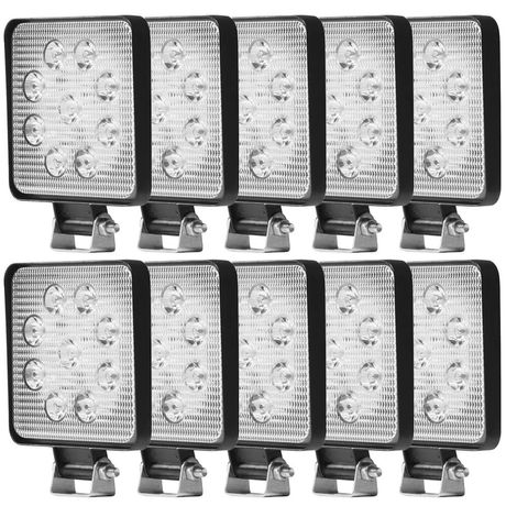 Kit 10 Farol Auxiliar Universal 12 24V 27W 9 LEDS Quadrado Tiger Auto TG0802031