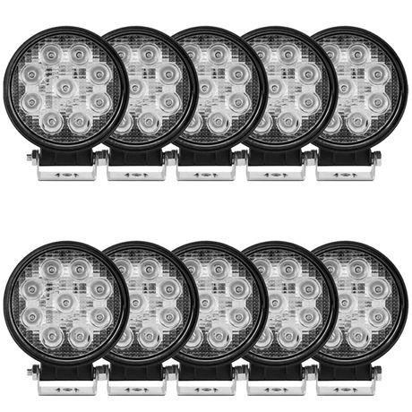 Kit 10 Farol Auxiliar Universal 12 24V 27W 9 LEDS Redondo Tiger Auto TG0802030