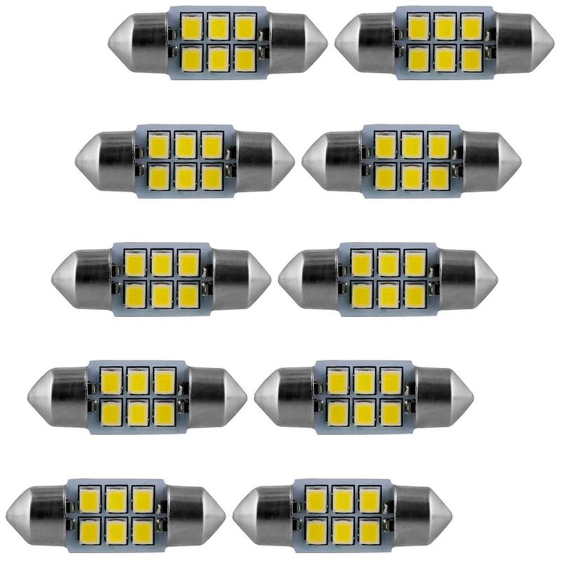 Kit 10 Lâmpada Autopoli Torpedo 6 LEDS Branco 12V 42MM Acessórios