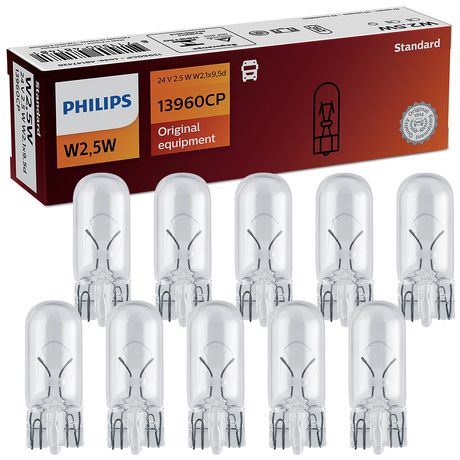 Kit 10 Lâmpada Philips Esmagada Base Vidro W2 5W 24V W2 1X9 5D Farol