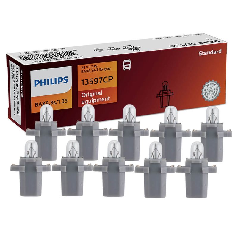 Kit 10 Lâmpada Philips Sinalização 1 2W 24V BAX8 3S 1 35 Grey Painel