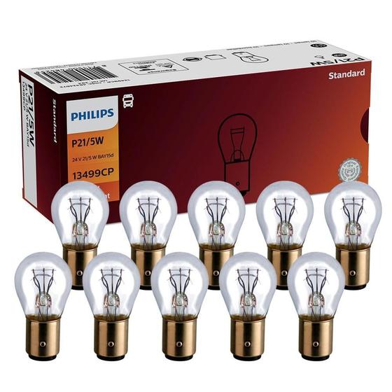Kit 10 Lâmpada Philips Sinalização 1034 24V P21 5W 2 Polos