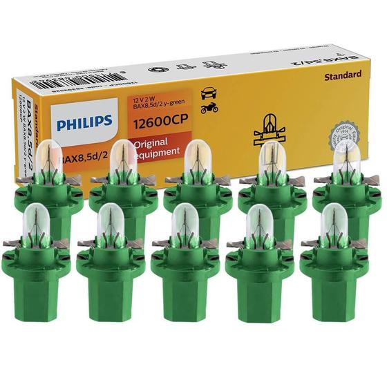 Kit 10 Lâmpada Philips Standart 2W 12V BAX8 5D 2 Y Green Painel