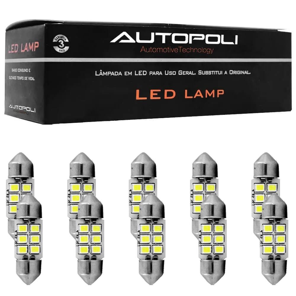 Kit 10 Lampadas LED Torpedo 6 18W 12 24V Autopoli AP1090