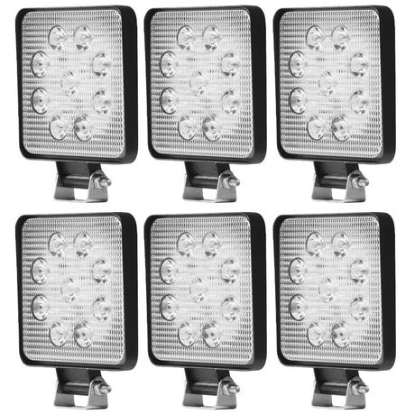 Kit 6 Farol Auxiliar Universal 12 24V 27W 9 LEDS Quadrado Tiger Auto TG0802031