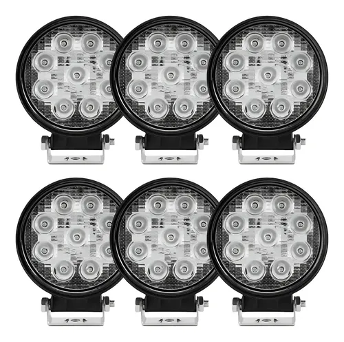 Kit 6 Farol Auxiliar Universal 12 24V 27W 9 LEDS Redondo Tiger Auto TG0802030