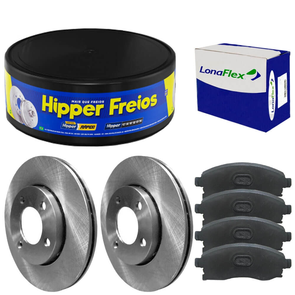 Kit Pastilha Disco Freio Aircross 2011 2018 Dianteiro Ventilado Girling Lonaflex