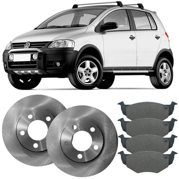Kit Pastilha Disco Freio Crossfox 2006 2018 Dianteiro Ventilado Bosch Lonaflex