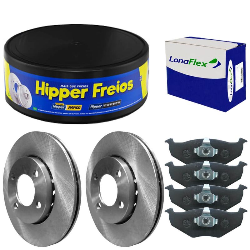 Kit Pastilha Disco Freio Voyage 2012 2020 Dianteiro Ventilado Bosch Lonaflex