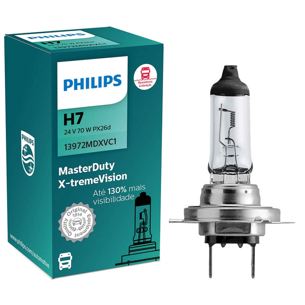 Lâmpada Philips Master Duty Xtreme Vision 70W 24V H7 PX26D Farol