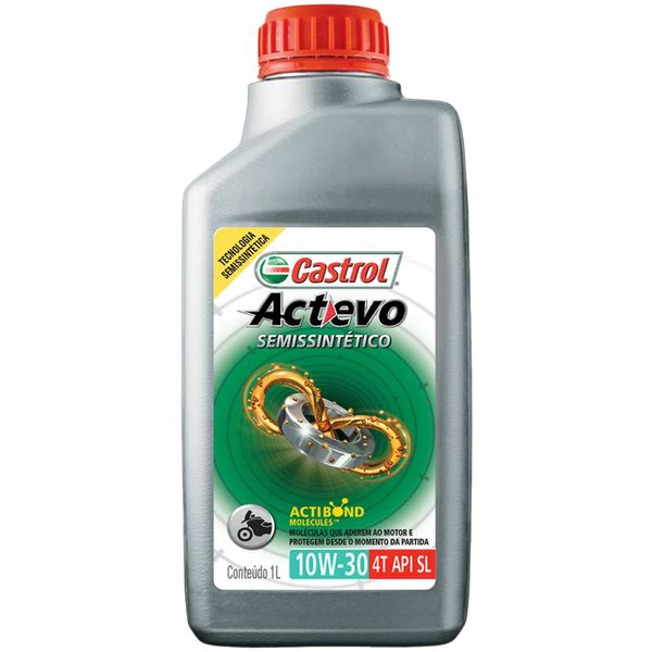 Óleo Semissintetico 10W30 Actevo 4T API Sl Castrol 1 Litro Motos