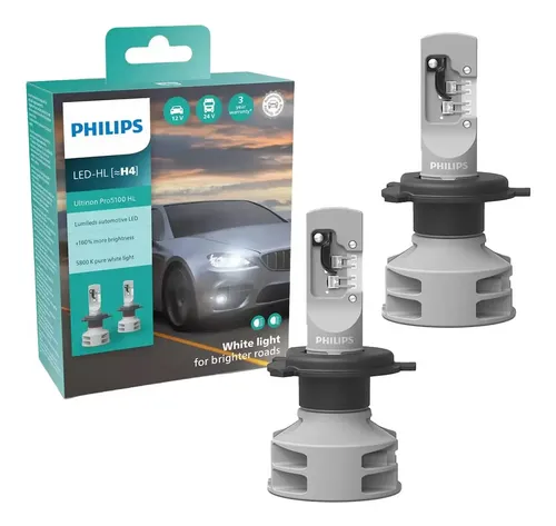 Par Lâmpada Philips LED Ultinon PRO5100 Hl H4 132V 12W P43T Farol 11342U51X2 PRO5100, H4, 11342U51X2