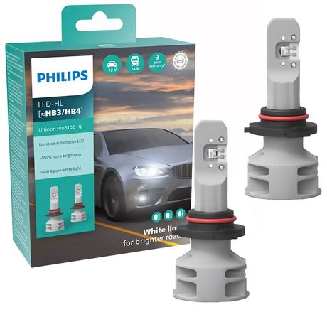 Par Lâmpada Philips LED Ultinon PRO5100 Hl HB3 HB4 132V 12W Farol 11005U51X2 PRO5100, HB3, HB4, 11005U51X2