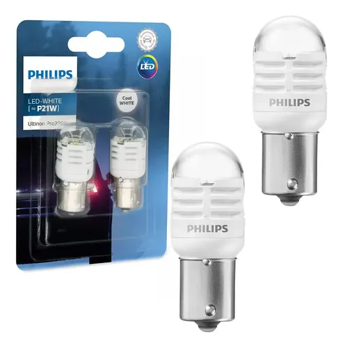 Par Lâmpada Philips Ultinon PRO3000 Si 6000K 12V P21W Sinalização 11498U30CWB2 PRO3000, 11498U30CWB2