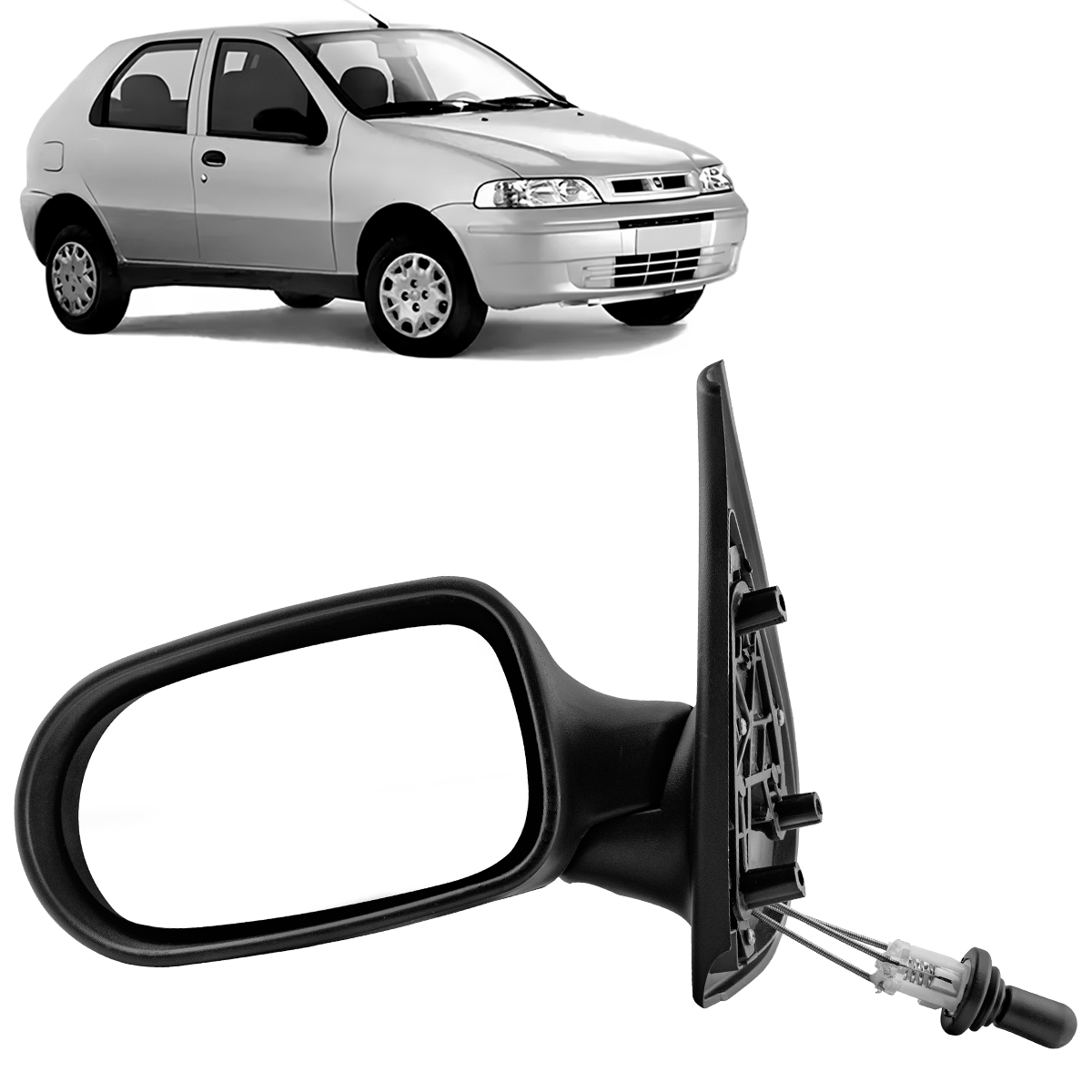 Par Retrovisor Fiat Palio Strada 2001 2003 2 Portas Preto Controle Cofran