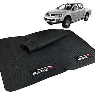 Jogo de Tapete Borracha Automotivo Com Logo 5 Peças Bordado Compatível com Mitsubishi L200 Triton 2008 2009 2010 2011 2012 2013