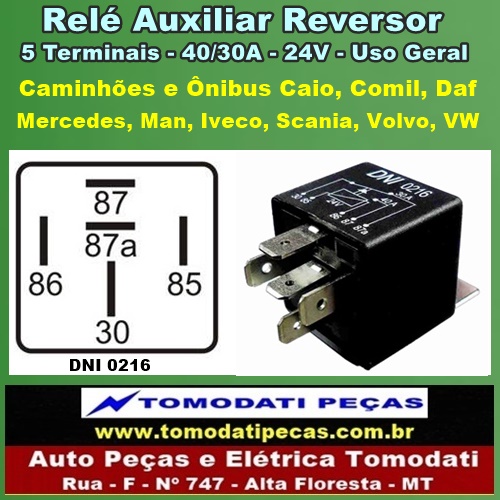 Relé Aux 5T 24V 40 30A Reversor S Suporte 185757