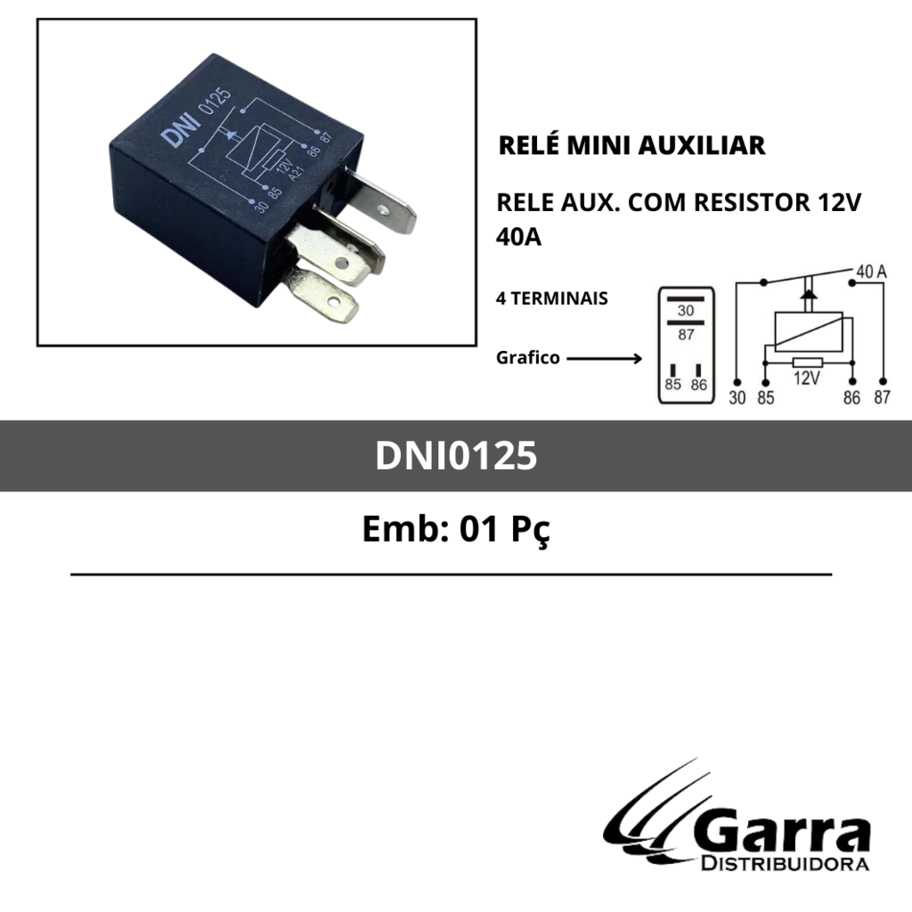 Relé Auxiliar HB20 Onix Palio 12V 40A Suporte Resistor Dni DNI0125