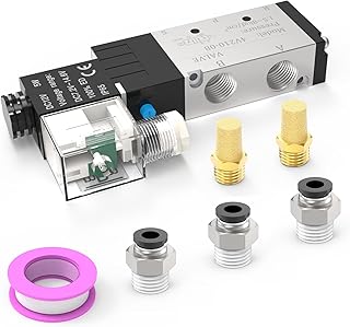 4V210-08 Válvula solenoide elétrica de 5 vias/2 posições NPT de 1/10.2 cm – DC12V operada por piloto, corpo de alumínio com caixa de junção de abajur