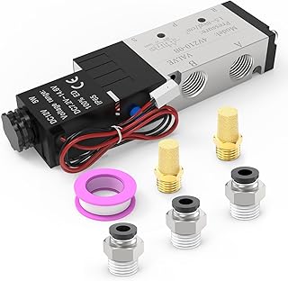 4V210-08 Válvula solenoide elétrica de 5 vias/2 posições NPT de 1/10.2 cm – DC12V operada por piloto, corpo de alumínio com fio de saída