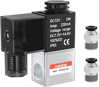 AIRZOE Válvula solenoide NPT 12V 1/10.2 cm, válvula solenoide elétrica normalmente fechada de 2 vias (caixa de junção) 2V025-08