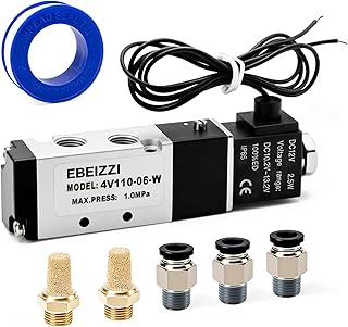Válvula solenoide pneumática válvula solenoide de ar DC12V/DC24V/AC110V série bobina única operada por piloto elétrica 2 posições conexão de 5 vias, CC 12V/fora de linha, NPT de 1/20.3 cm